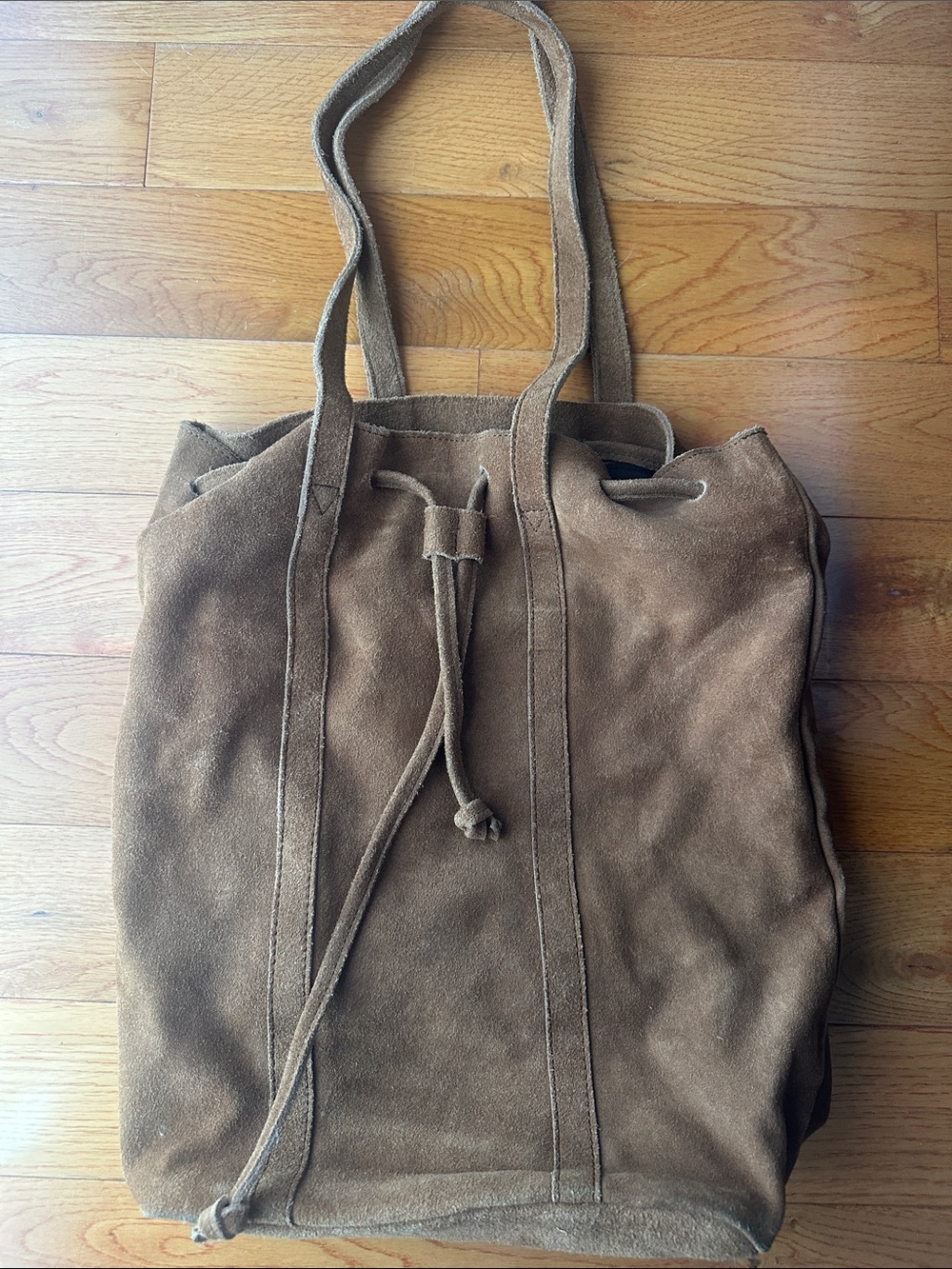 Street Level Tan Suede Tote with Brass Nameplate